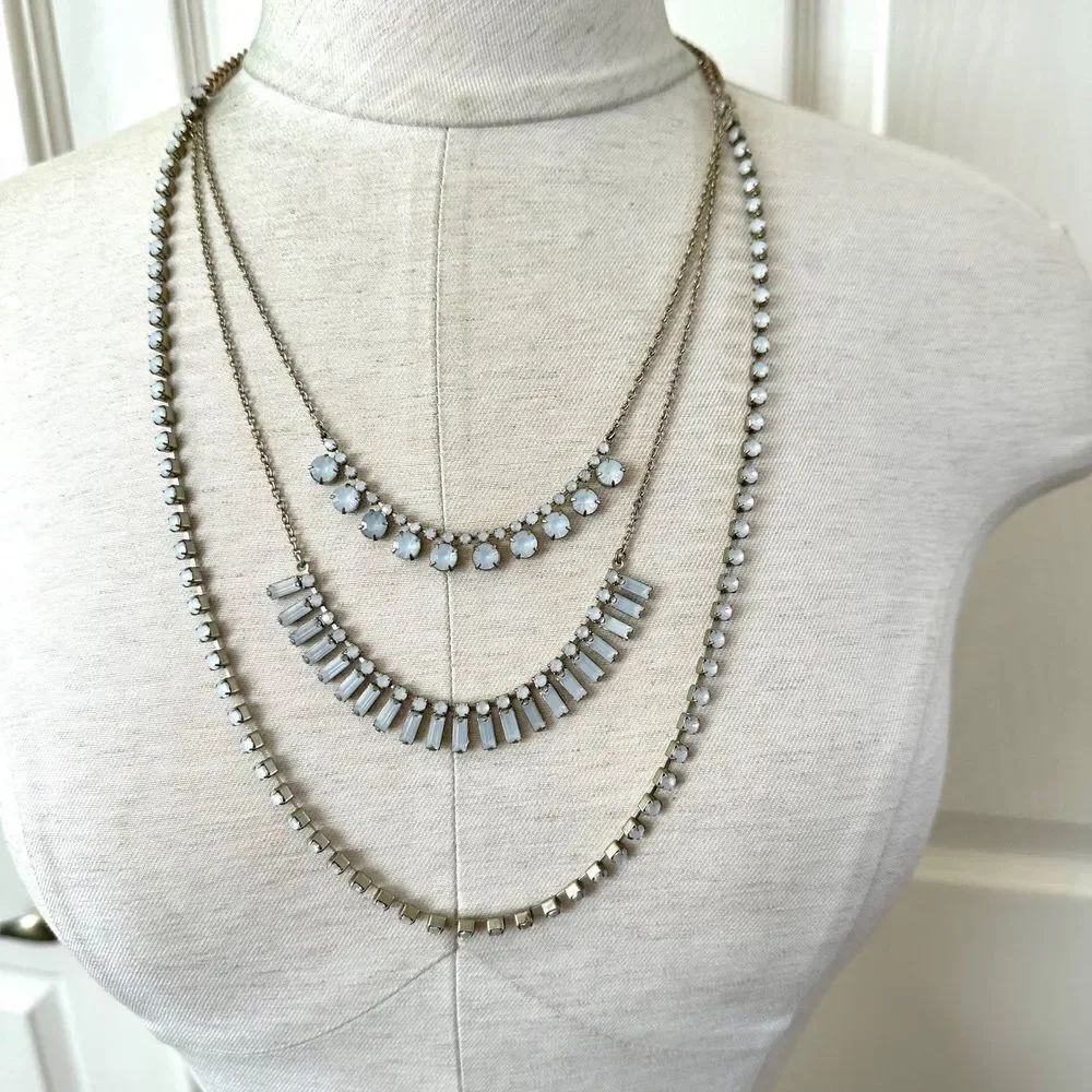 Multi chain blue beaded necklace